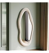 Honyee 55" x 24" Wall Mirror, Flannel Wrapped Wooden Frame Wavy Mirror, Irregular Mirror Hanging ...