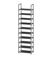 Simple Trending Tall Shoe Rack, 10 Tiers Shoe Organizer Storage Shelf with Hooks Holds 20 Pairs f...