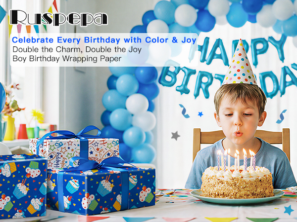 Boys Reversible Birthday Wrapping Paper