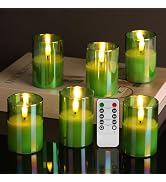 Girimax Green Christmas Flameless Votive Candles with Remote Batteries, Glass Flickering LED Batt...