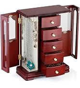 RR ROUND RICH DESIGN Jewelry Box - Made of Solid Wood with Tower Type 5 Drawers Organizer and 2 D...