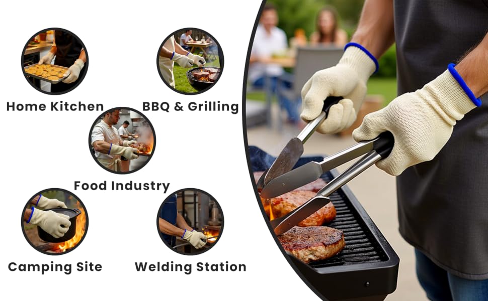 Heat resistant gloves BBQ gloves Grilling gloves Oven mitts Cooking gloves Fireplace gloves