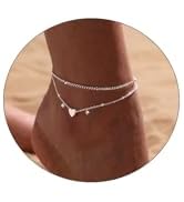 CAROVO Ankle Bracelets for Women, 14K Gold Plated/Silver Plated Waterproof Layered Cuban Anklets ...