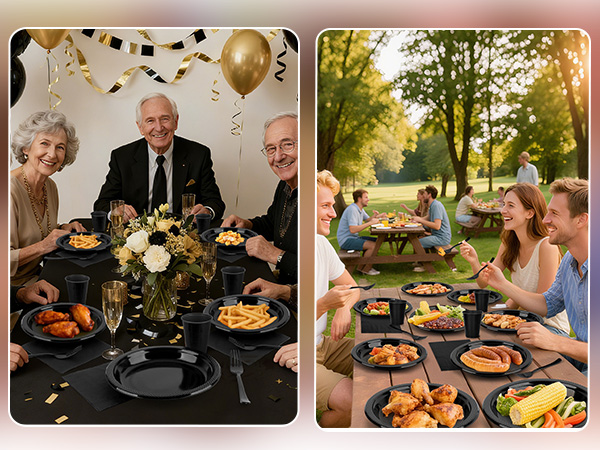 black plastic plates for party