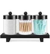 3 Pcs Qtip Holder,Clear Apothecary Jars with Wooden Tray for Cotton Balls,Swabs,Farmhouse Decor B...