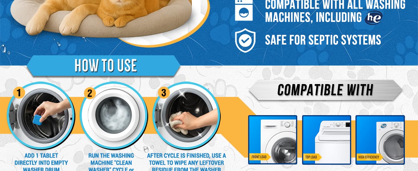 Washing Machine Ultra Concentrated Tablet Compatible with HE, Front Load Washers and Septic Tank