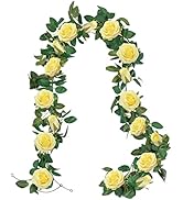 U'Artlines 3 Pack Artificial Yellow Rose Vines Floral Garlands Total 19.5 Ft Fake Vine Silk Flowe...
