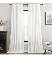 Linen White Curtains 84 inches Long for Bedroom Loop Pocket Privacy Light Filtering Semi Sheer Wh...
