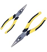 2pcs 6in & 8in Needle Nose Pliers: Paper Clamp Precision, Premium Heavy-Duty CRV Steel, Large Sof...