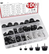 smseace 100PCS(Five Sizes) Black Rubber Feet for Cutting Board, Built-in Stainless Steel Gasket a...