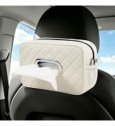 Pcnjozx Car Tissue Holder, Diamond-quilted Stitching Tissue Box Cover with 2 Mesh Storage Pockets...