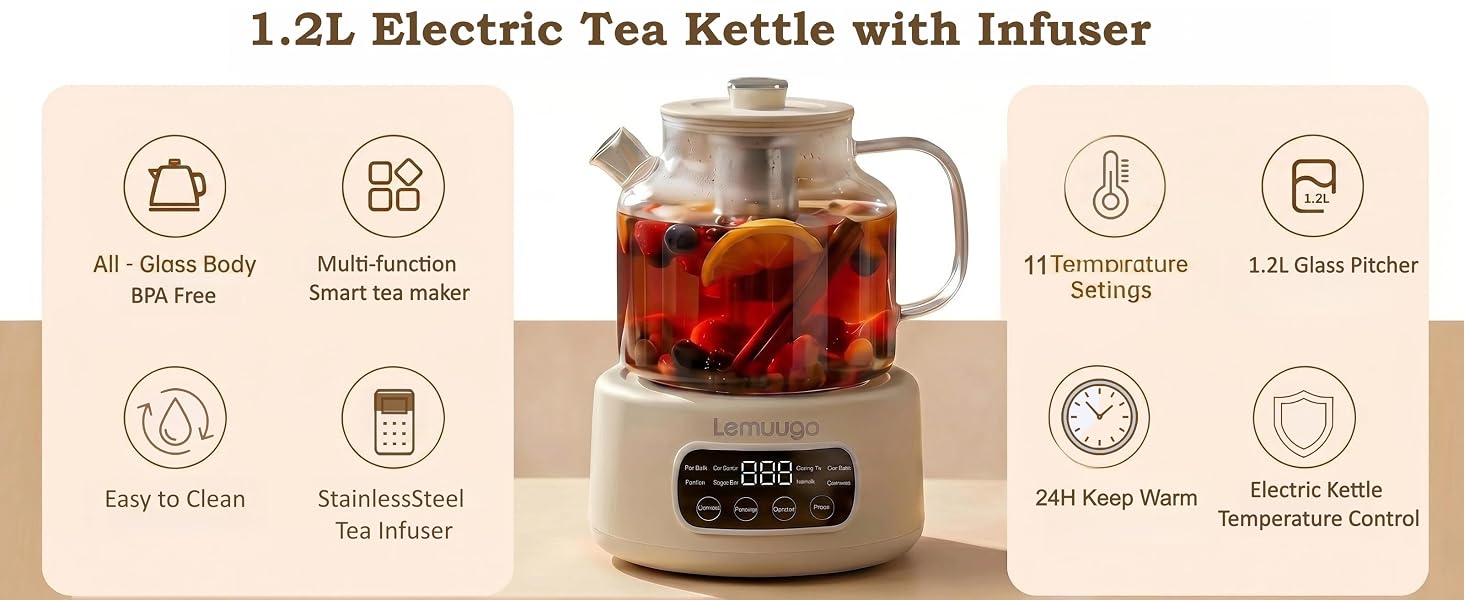 1.2L electric tea kettle with infuseer