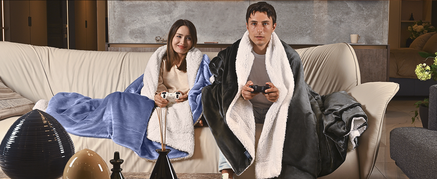 sherpa fleece blanket play game Queen Size Blanket for sofa