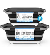 Havenity BBQ Prep Tub 2 Pack (8L+16L) - Multifunctional Collapsible Camping Cutting Board with Up...