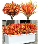 CCTIVED Artificial Fake Fall Flowers for Outdoor Decoration, 12 Bundles Fake Silk Flowers UV Resi...