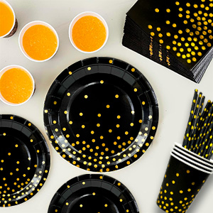 black gold polka dot tableware