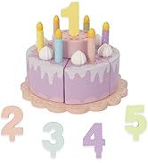 WoodenEdu Pretend Play Food for Toddlers 1-3,Wooden Birthday Fake Cake with Candles and Numbers,T...