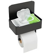 JUYSON Toilet Paper Holder with Shelf, Flushable Wipes Dispenser Fits for Bathroom Wipe Storage, ...