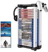 ASFSKY Video Game Storage Tower - 24 Games Holder Stand with 2 Controller Hooks Universal Video G...