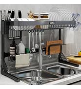 VNKZI Over Sink Dish Drying Rack, 2 Tier Full Stainless Steel Storage Adjustable Length (25.98''~...