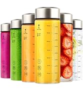 Zukro 16 oz Glass Juice Bottles, 6 Pack Reusable Leakproof Wide Mouth Heat-Resistant Borosilicate...
