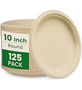 biocean 10 Inch Plates 125 Pack Heavy Duty Paper Plates, Eco Sug...