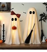Halloween Decorations Indoor, 2 Pack Lighted Ghost Decor with Broom Pumpkin | Warm LED Glow Charm...