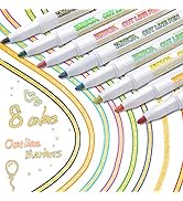 ZSCM Metallic Markers Outline Pens, 8 Colors Self-outLine Paint Pen Permanent Marker Pens for Gif...