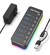 Powered USB Hub, RSHTECH RGB 7 Ports USB 3.0/USB C Hub with 14 Mode RGB LED Strip, Individual Tou...