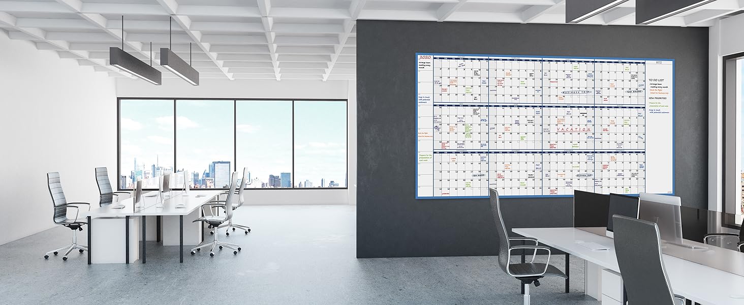 Large dry erase undated yearly wall calendar -Blue