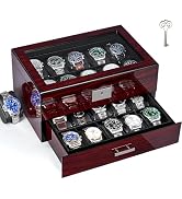 ANWBROAD 20 Slot Watch Box for Men and Women - 2-Tier Display Case With Large Glass Lid, Lockable...