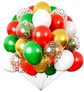 60pcs 12Inch Christmas Balloons, Red Green White Gold Confetti Balloons Latex Merry Christmas Bal...