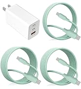 65W USB C Fast Charger, 3-Port PD Wall Charger Block with 3 Pack Cables (2x1.2m+1x0.6m), Foldable...