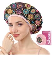 Years Calm Reusable Waterproof Shower Cap for Women with Long Hair | 12.9-inch dual-layer waterpr...