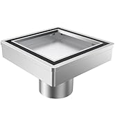 HTOH 4 Inch Square Shower Drain, 2-in-1 Tiled Shower Drain - 304 Stainless Steel Square Shower Fl...
