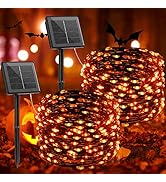 Brightown Solar Halloween String Lights, 2 Pack 72 Feet 200 Led Outdoor Solar Fairy Lights with 8...