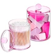XIPENGKEJI Qtip Holder Dispenser, 2 Pack 10 oz, 12 oz Plastic Apothecary Jar Set for Bathroom Can...