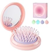RHOS Folding Brush with Mirror for Women, Girls - Compact Pocket Portable Hair Brush with Soft Ny...
