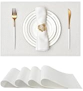 Leetaltree Luxury Crystal White Sequin Placemats Set of 6 - Waterproof Washable for Wedding, Anni...