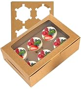 Jucoan 50 Pack Kraft Cupcake Box with Insert and Window Hold 6 Standard Cupcake, Food Grade Cupca...