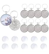 DICOSMETIC 10 Sets Keychain Pendant Tray 35mm Platinum Alloy Cabochon Keychain Blanks with Keyrin...