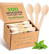 FEHHTO Wooden Disposable Spoons, 300 Pcs Compostable Wooden Cutlery, Splinter-Free & Eco Friendly...