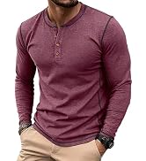PEGENO Mens Henley Long Sleeve Button T-Shirt Casual Stylish Contrast Stitching Long Sleeve Shirt...