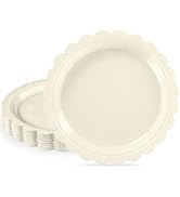 NatNarr 30 Pcs Dessert Plates Disposable, 7 Inch Ivory Paper Plates Scalloped Small Cake Appetize...