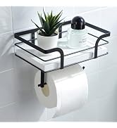 Toilet Paper Holder with Shelf - Toilet Roll Holder Modern Decor for Bathroom, White Wooden Shelf...