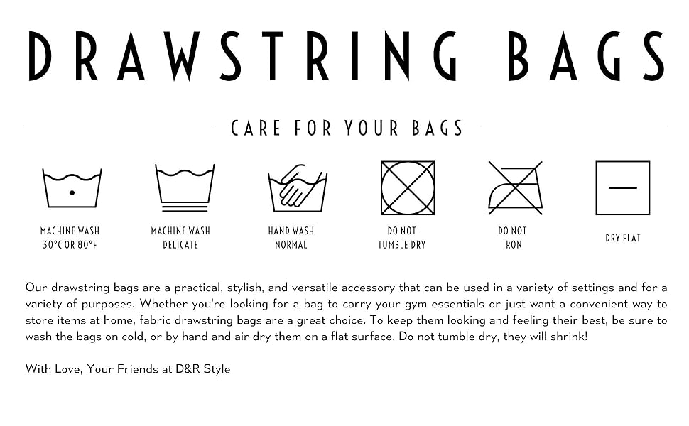 cotton drawstring bags wash instructions DR student laundry washing reusable responsable durable