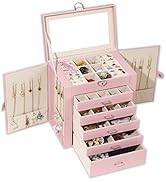 BOOVO Jewelry Box For women, 6 Layer Large Jewelry Organizer With Mirror, Multi-Function Storage ...