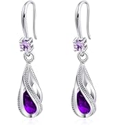 Silver Cubic Zirconia Earrings Dangling for Women Spiral Hanging Shaped Teardrop Birthstone Earri...