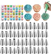 Hendiy Piping Tips Set, 48 Cake Decorating Tip | Stainless Steel, Frosting Piping Kit, Small Fros...