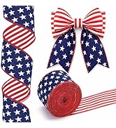 KINGLAKE 250th Anniversary Patriotic Wired Ribbon - 2.5'' x 11 Yards Double-Sided Red White Blue ...